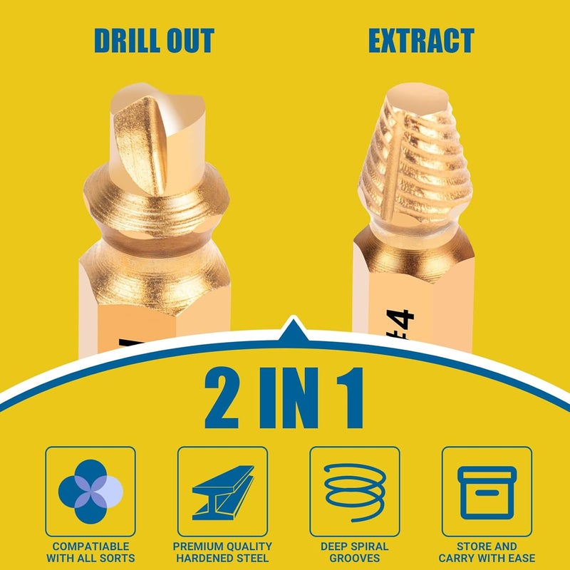 Cleverool Store Damaged Screw Extractor Set, Gifts for Men, 10 PCS HSS 6542 Screw Extractor Remover Kit for Easy Removal of Stripped, Rusty, Broken Hardware (Gold) - Image 4